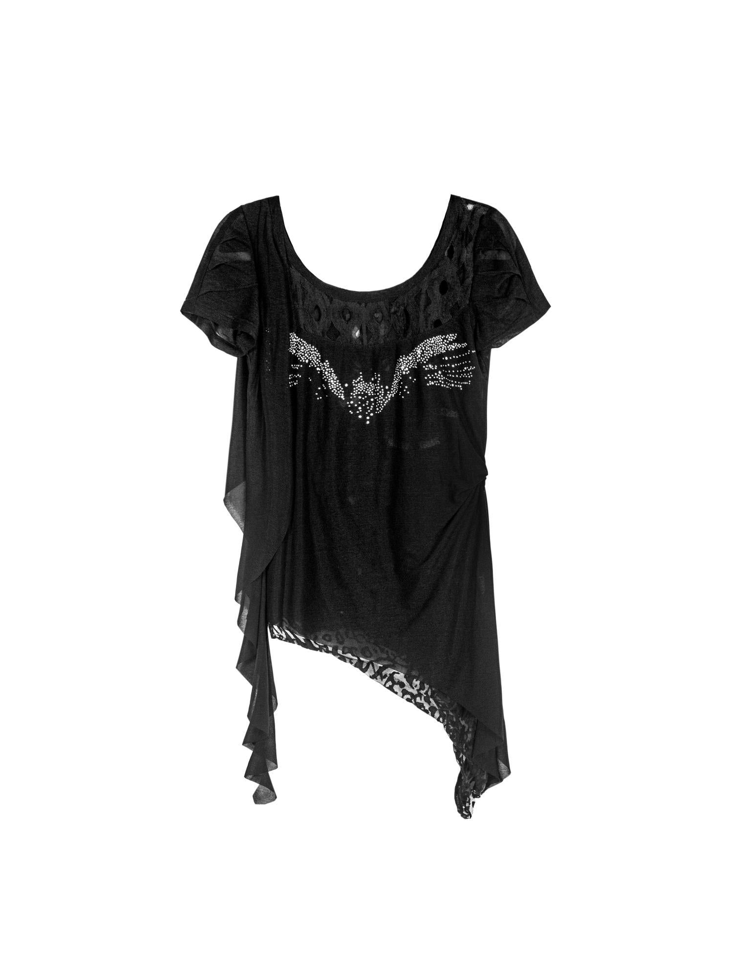 ARIADNAw Ethereal Wings Diamond Mesh Top With Leopard Print