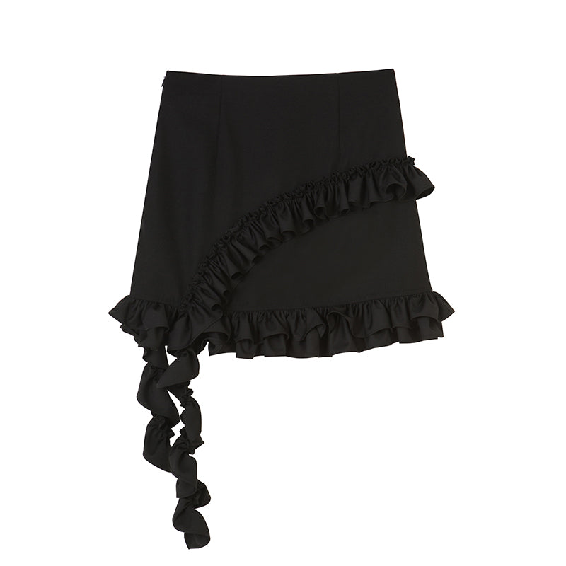 DIDDI MODA Hanging Flounce A Line Skirt High Waist Asymmetrical Mini