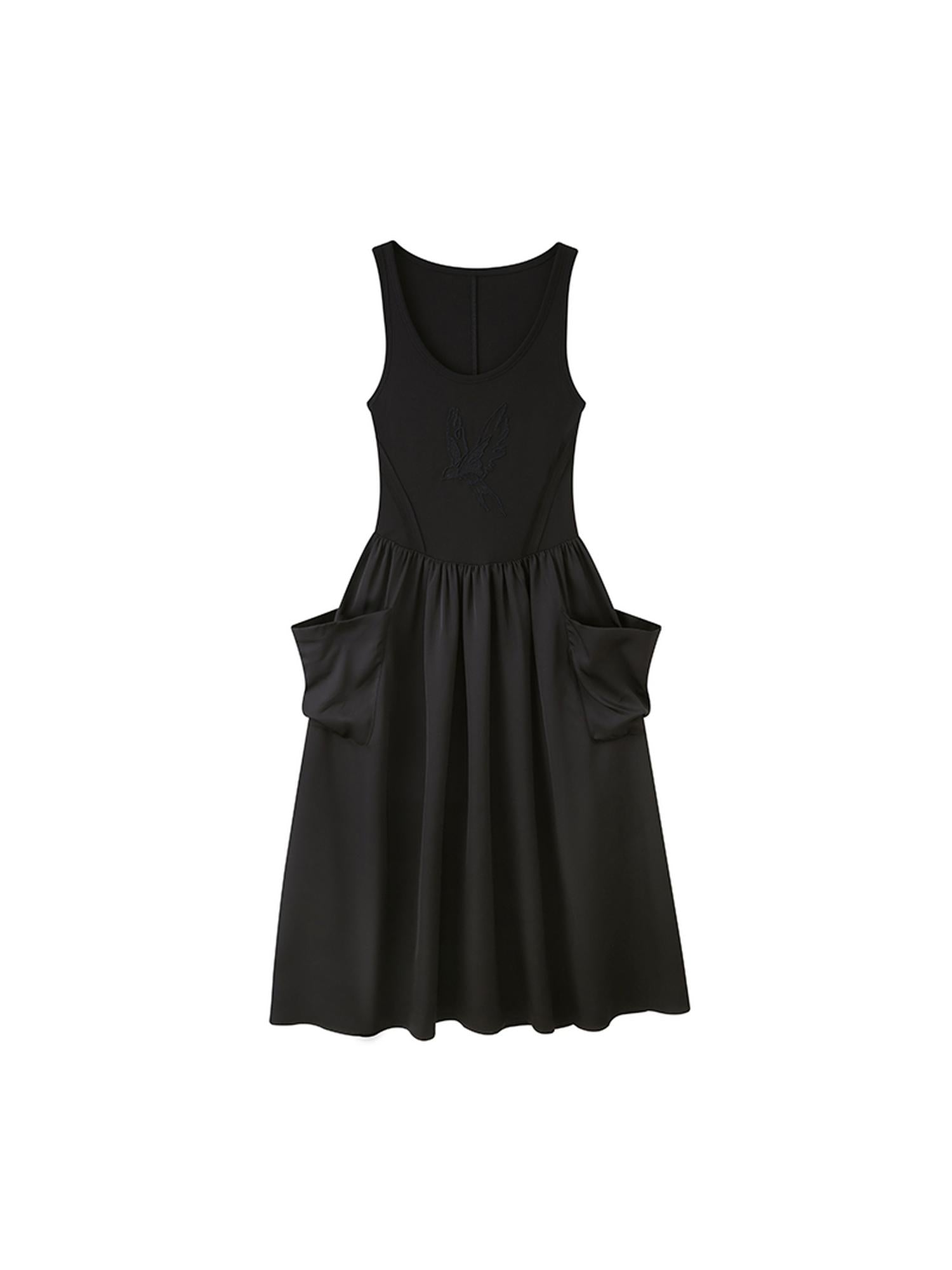 DIDDI MODA Elegant Swallow Embroidered A Line Dress With Pockets