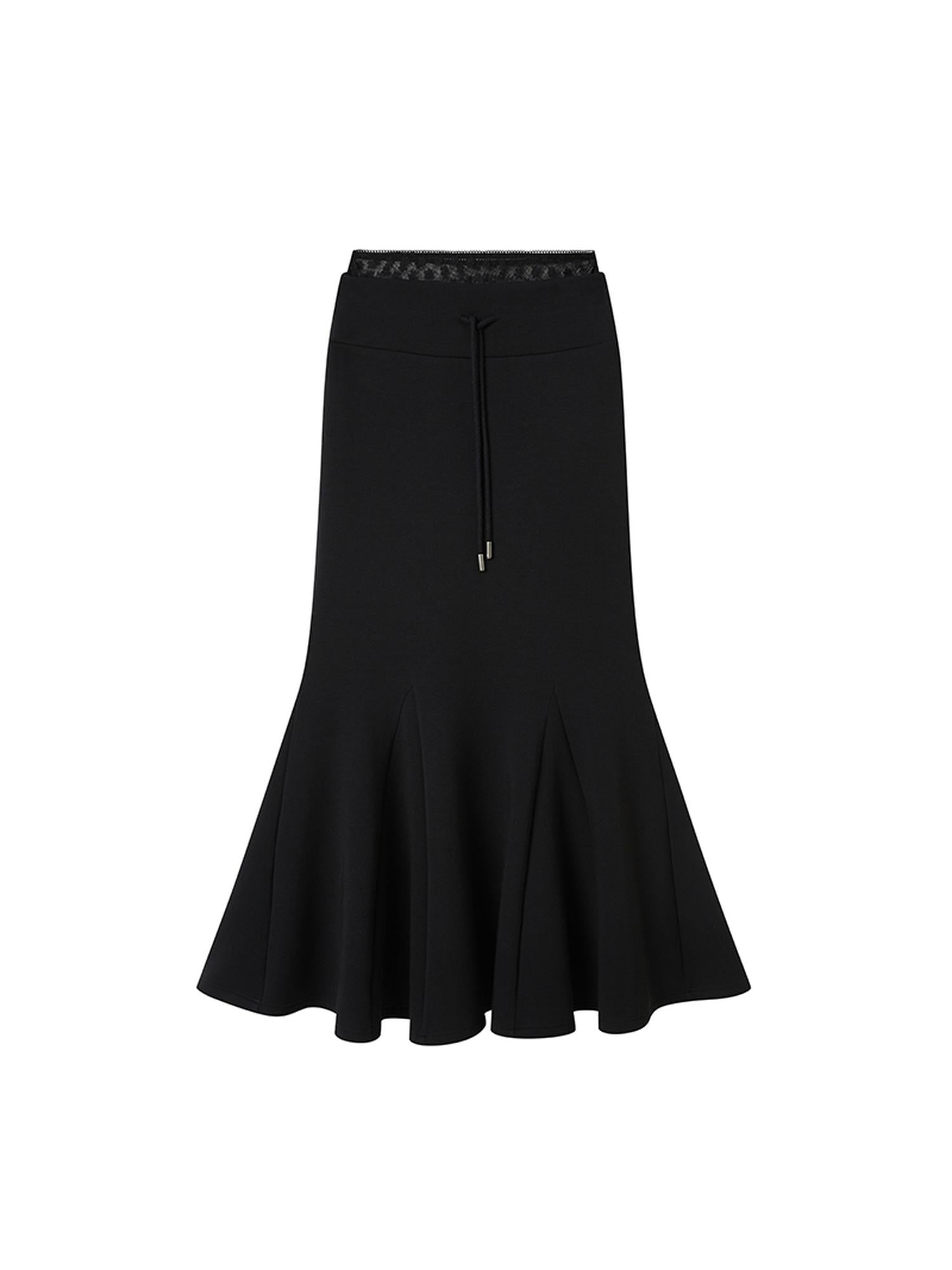 DIDDI MODA Sporty Lace Waist Flared Knit Skirt With Drawstring