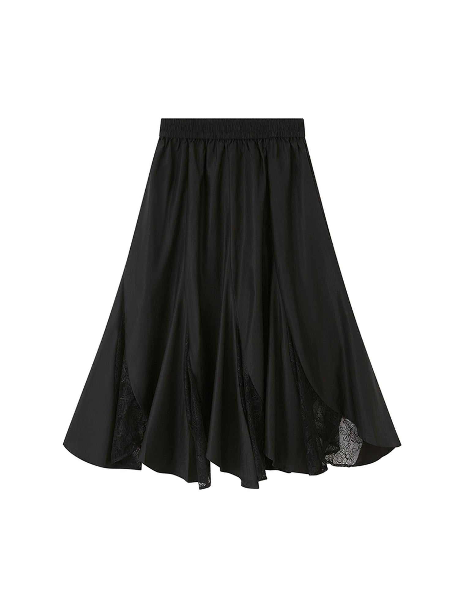 DIDDI MODA Elegant Lace Paneled Fishtail Skirt With Floral Hem