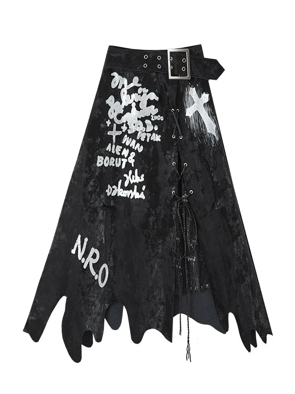 Punk Gothic Lace Asymmetrical Leather Skirt Dresses