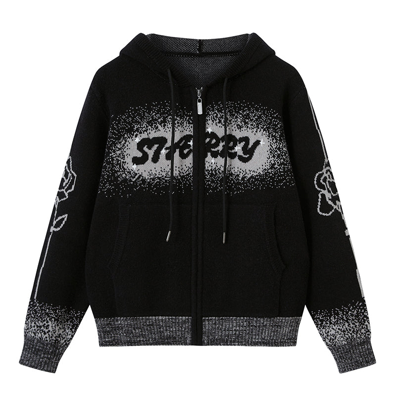 DIDDI MODA Gradient Knit Zip Hoodie With Speckle Jacquard
