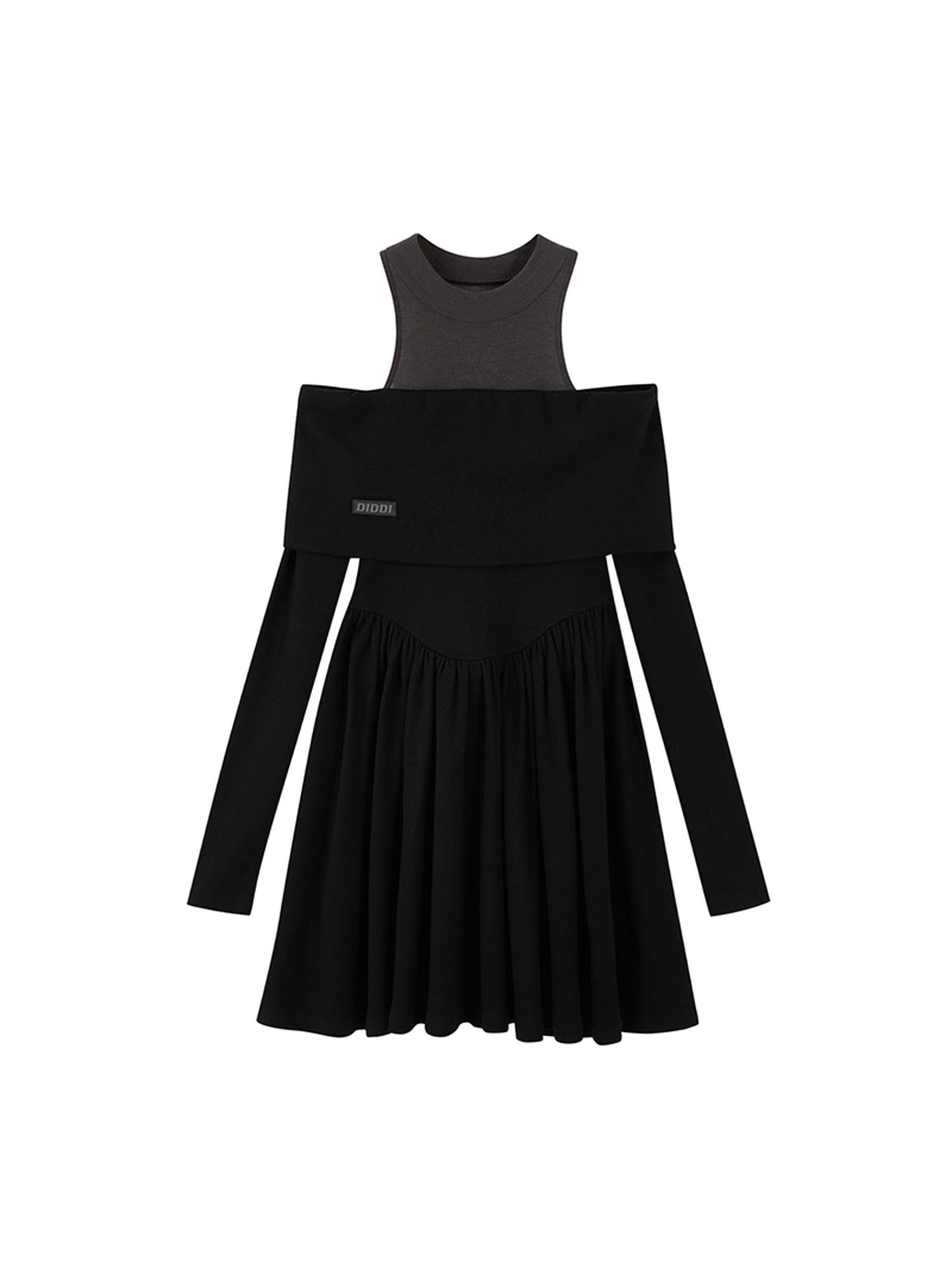 DIDDI MODA Knitted Off Shoulder Layered Dress With Embroidery