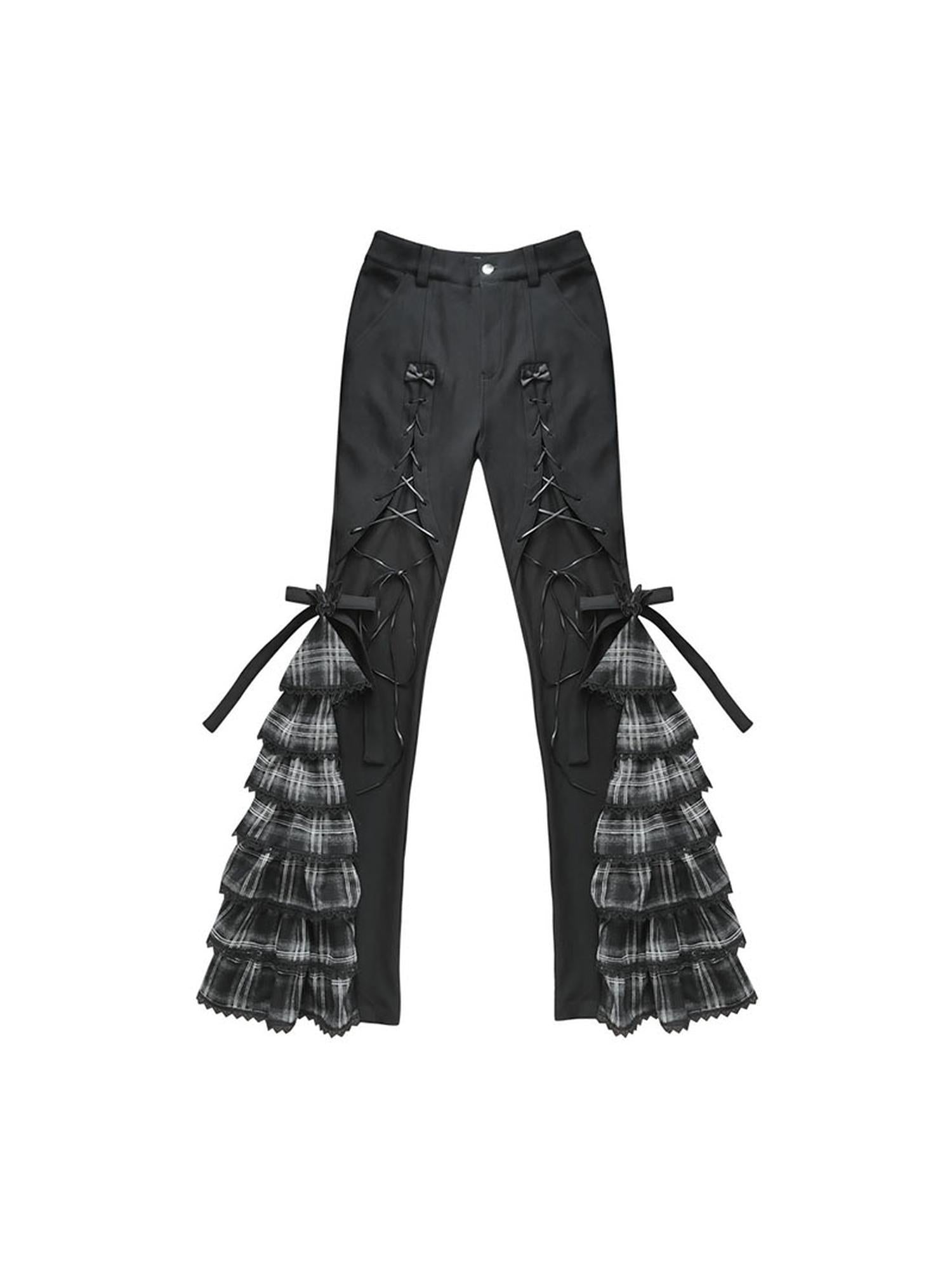 WSW WUSHENWU Grid Lace Punk Trousers Sweet Cool Asian Fit