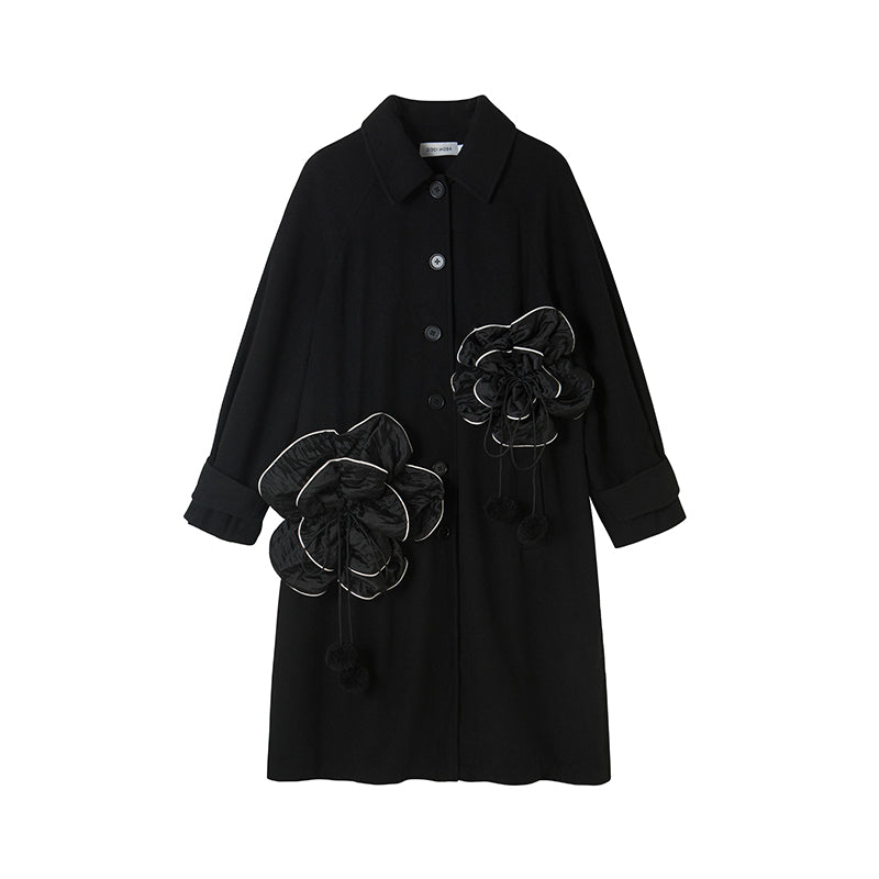 DIDDI MODA 3D Floral A Line Wool Coat