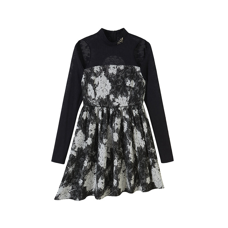 DIDDI MODA Vintage Off Shoulder Knit Dress With Lace Detail