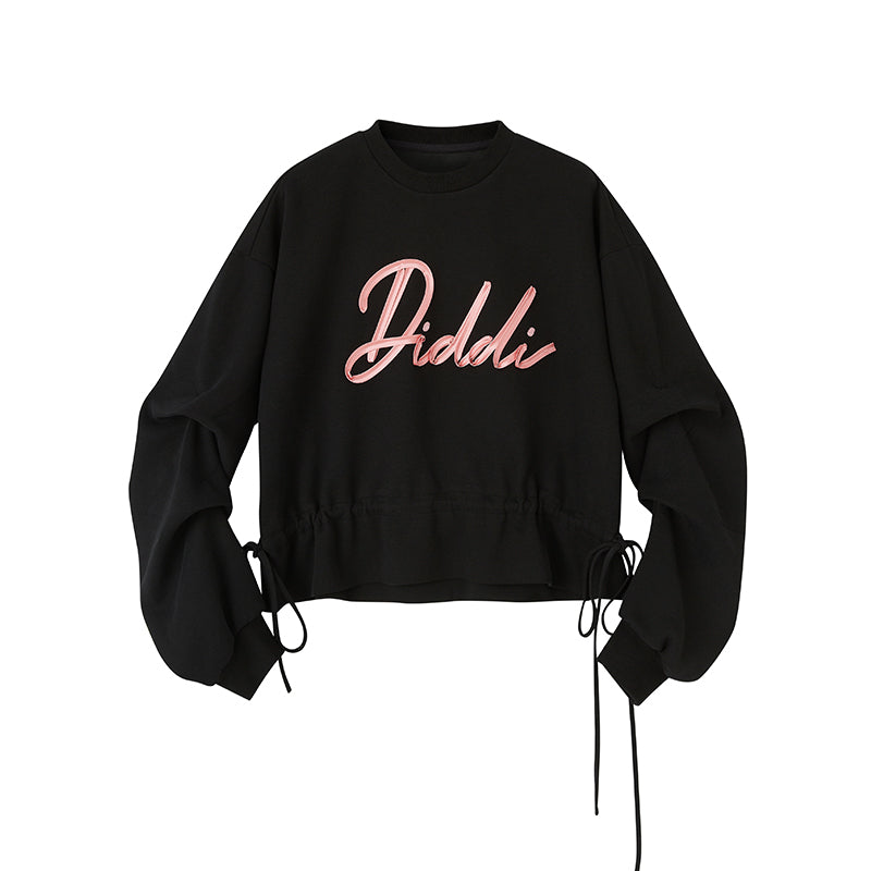 DIDDI MODA Ribbon Embroidered Cropped Sweatshirt With Stacked Sleeves