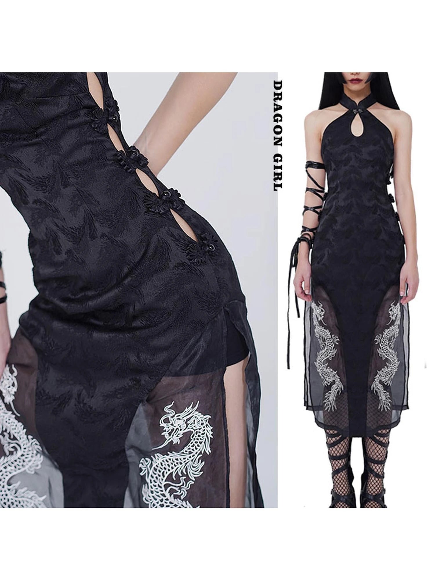 Sexy Dark Cheongsam With High Slit Industrial Edge
