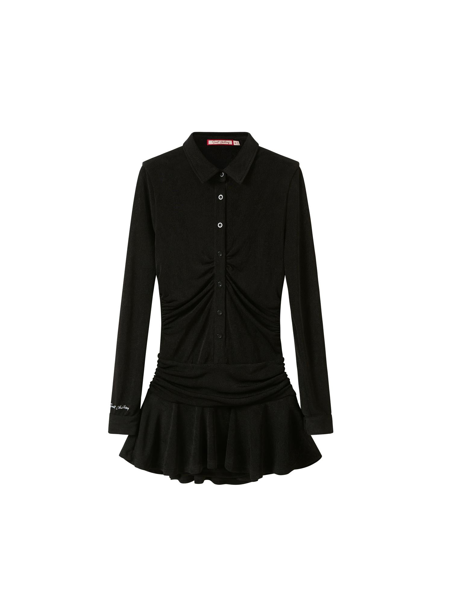 SweetChilling Flowy Casual Drop Waist Pleated Shirt Collar Dress