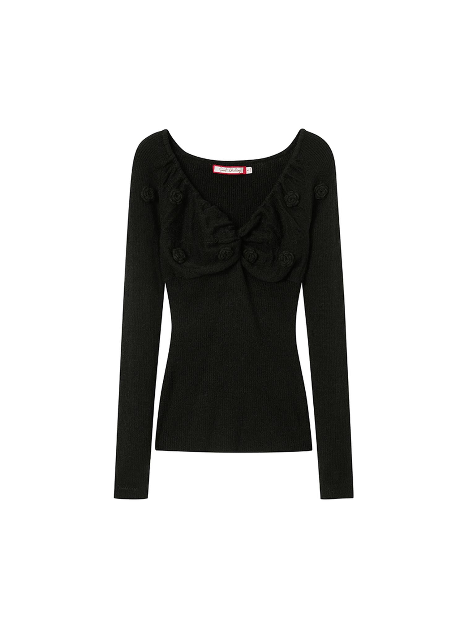 SweetChilling V-Neck 3D Hand-Knit Embroidered Sweater