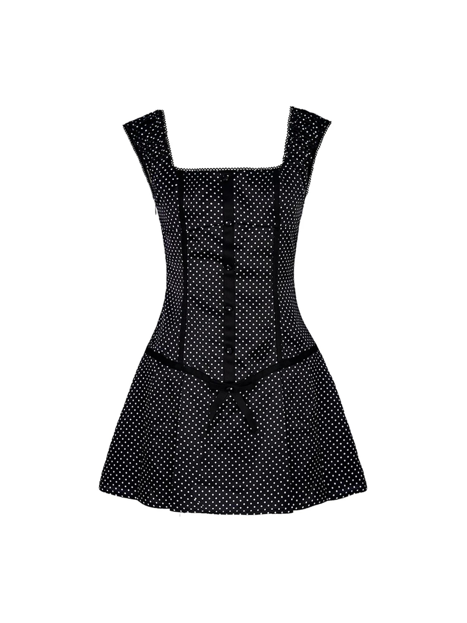 Flowy Polka Dot Lace Trim Bodycon Mini Dress