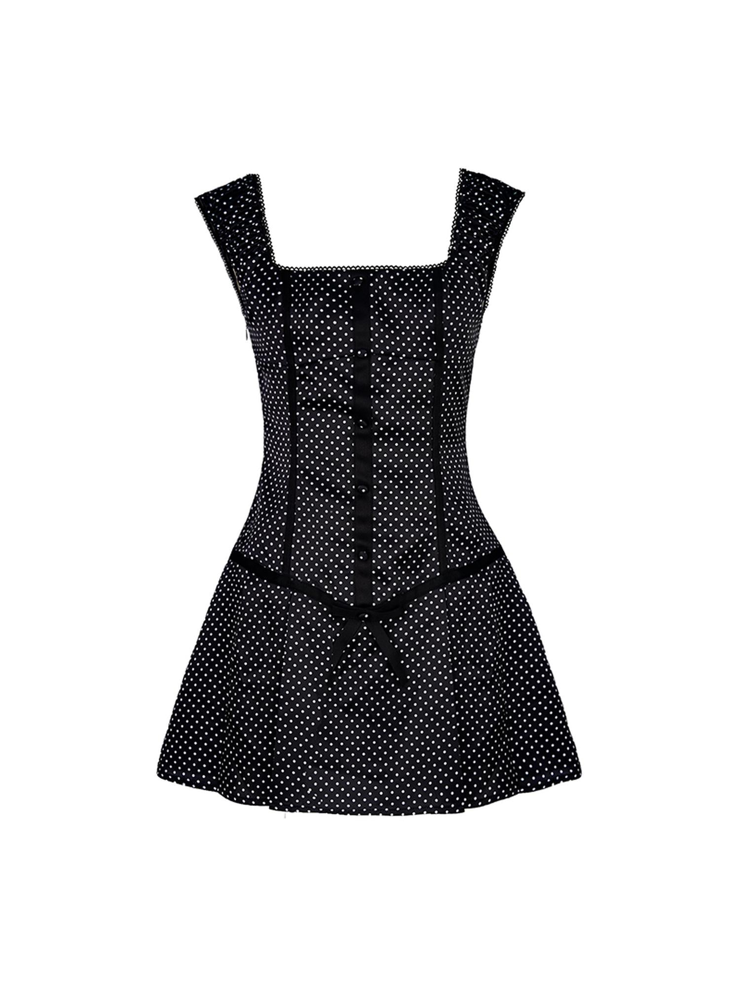 STRIKE A POSE Flowy Polka Dot Lace Trim Bodycon Mini Dress