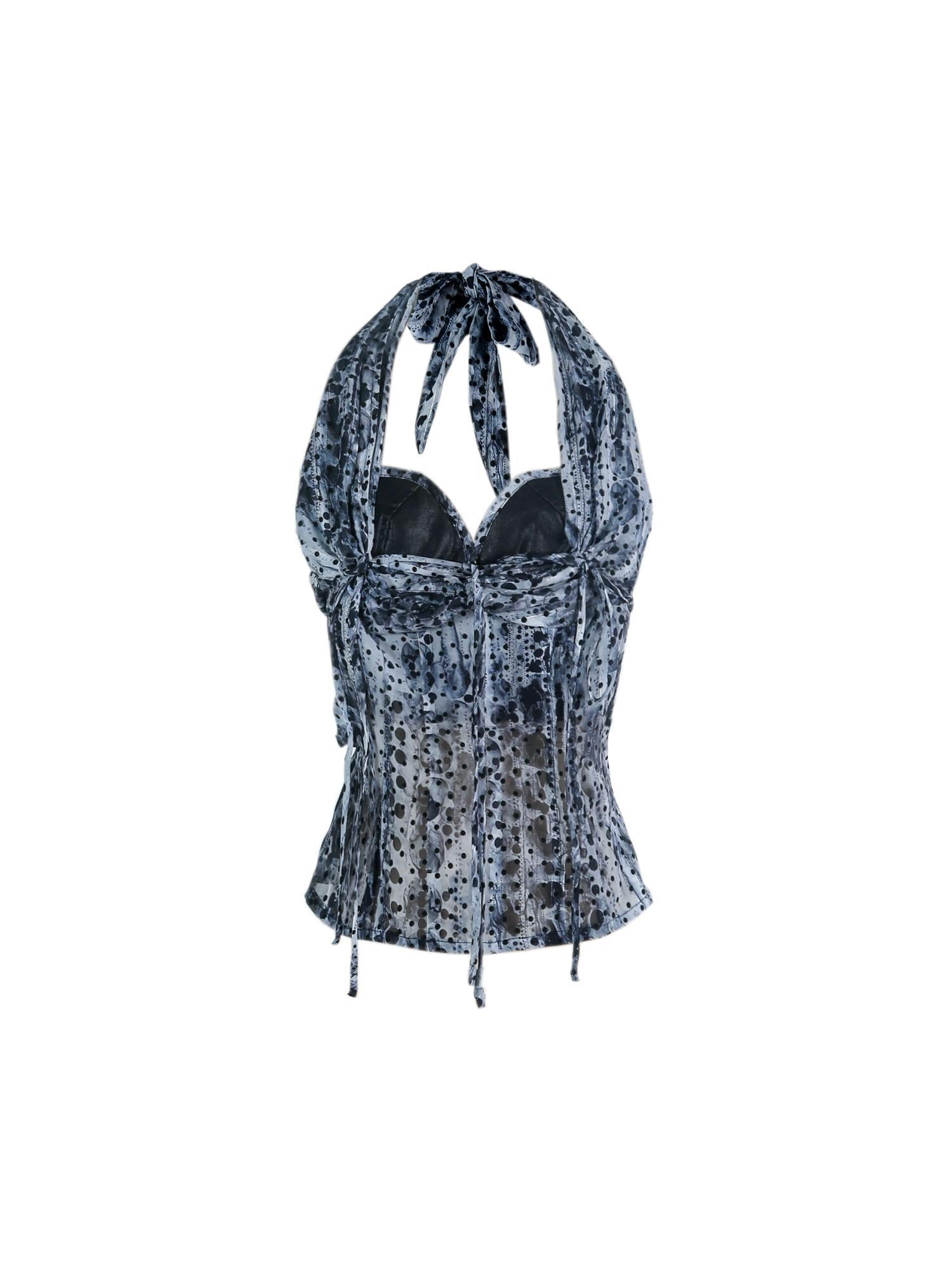 ARIADNAw Vintage Y2k Leopard Chiffon Backless Layered Bustier
