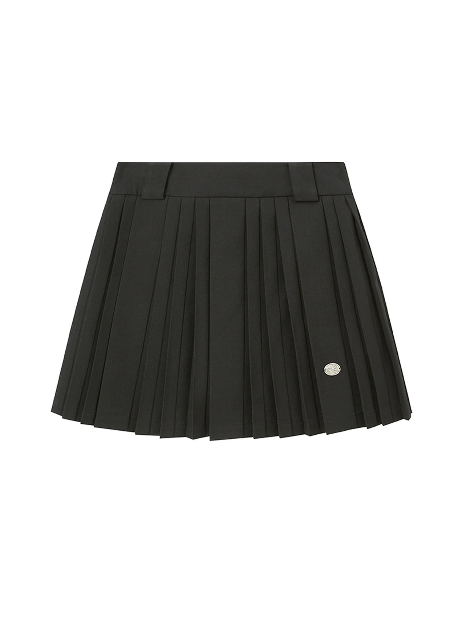 Pleated Mini Skirt With Metallic Logo Structured Flowy