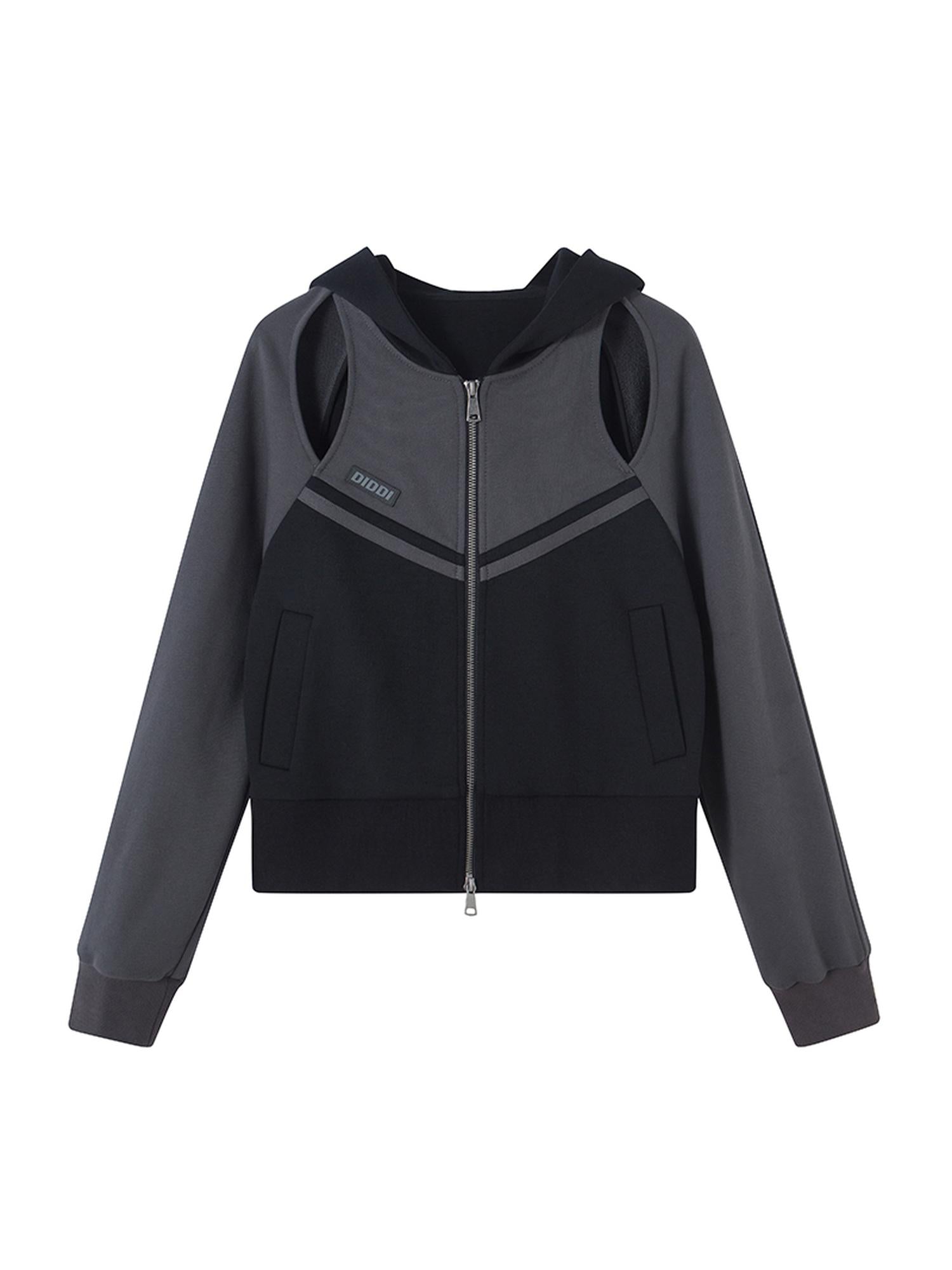 DIDDI MODA Hollow Out Zip Hoodie Vintage Knit Top Womens Spring