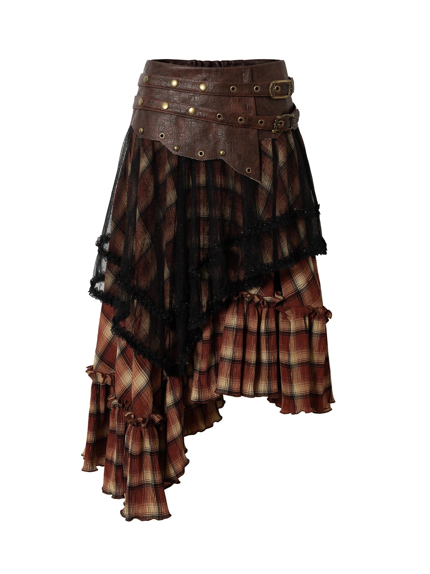 Punk Lace Bustier Skirt Two-Way Wrap Gothic Plaid Dresses
