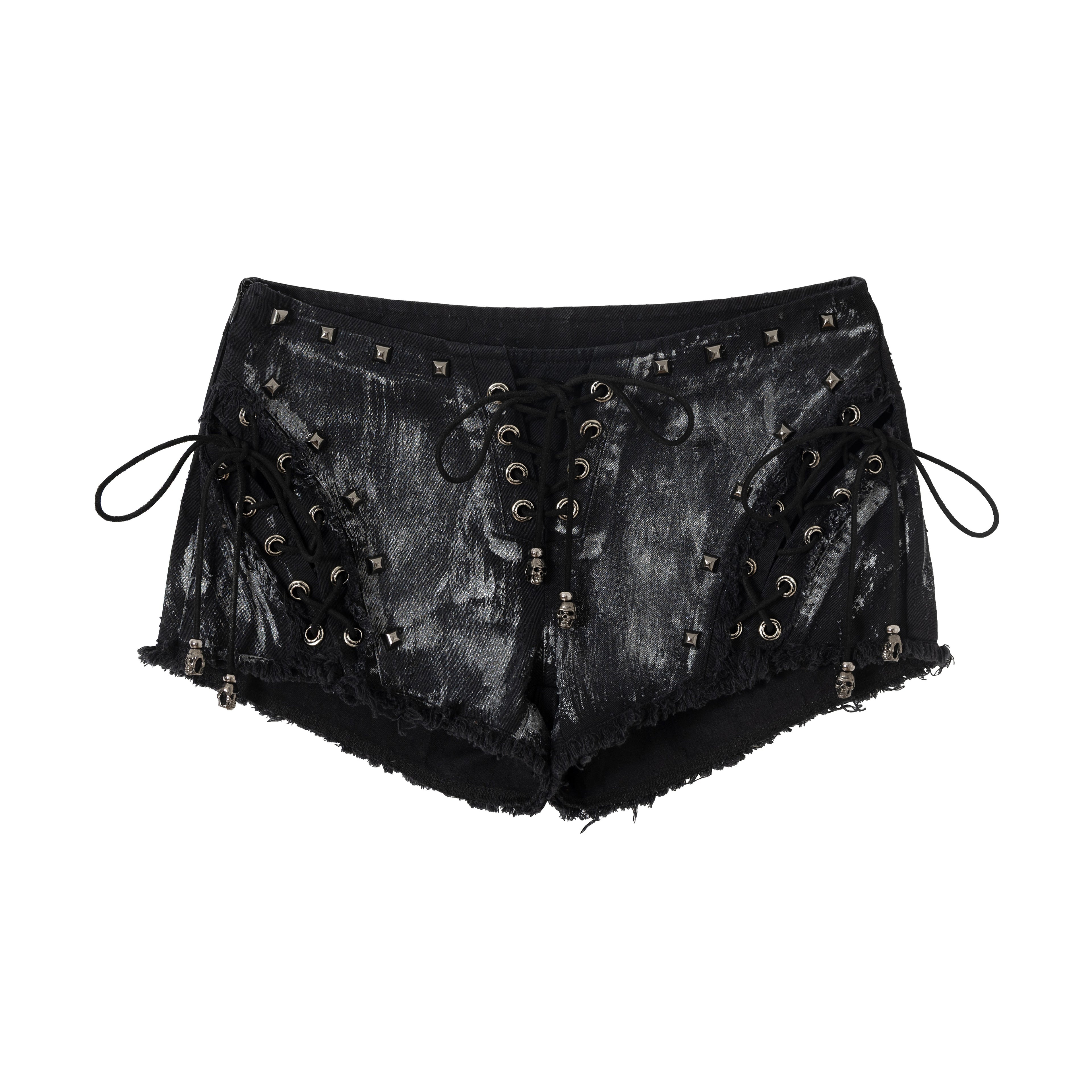 NO ROMANCE Vintage Punk Street Grunge Distressed Low-Rise Shorts