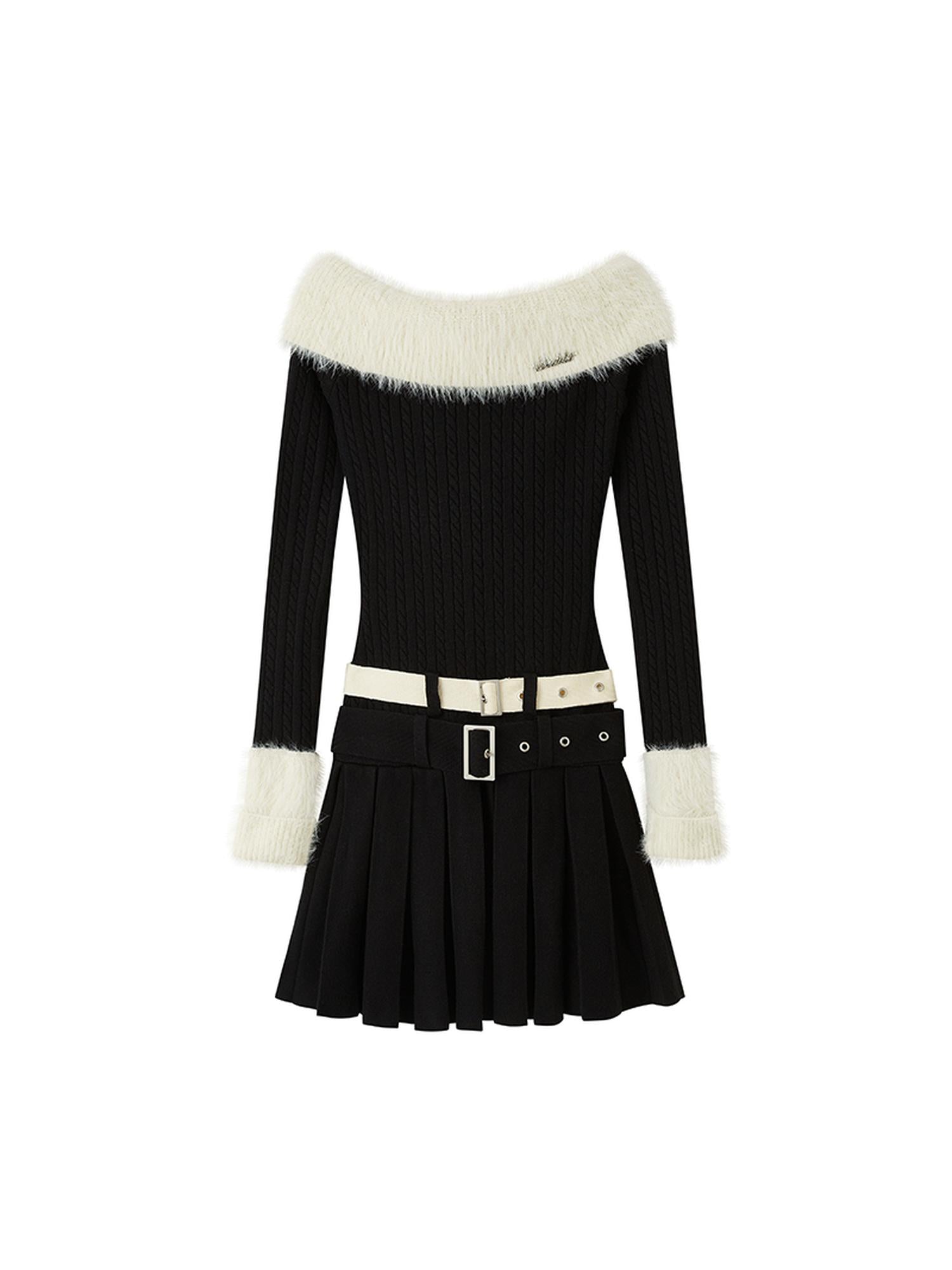 DIDDI MODA Sweet Cool Off Shoulder Knit Set With Dual Belts