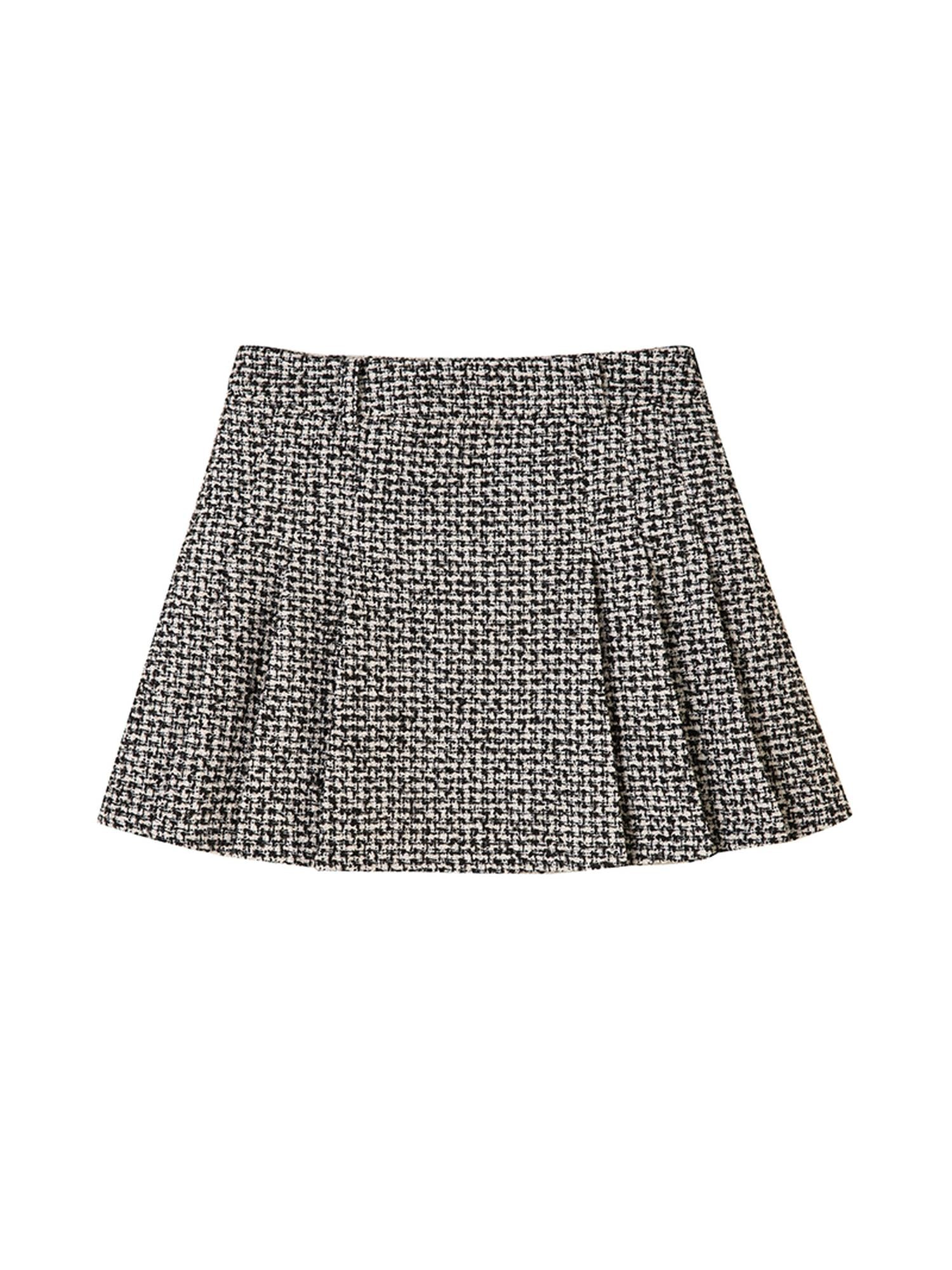 DIDDI MODA Vintage Chic Wool PU Skirt Set With Detachable Fur