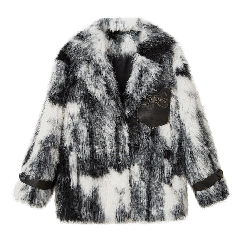 DIDDI MODA Winter Animal Print Faux Fur Blazer Coat