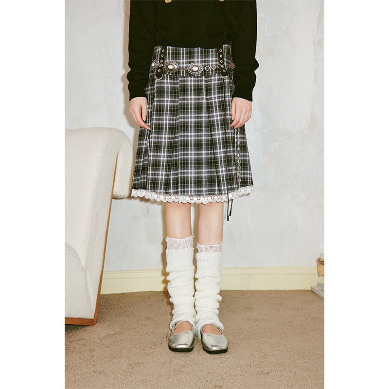 DIDDI MODA Retro Grid Lace Skirt