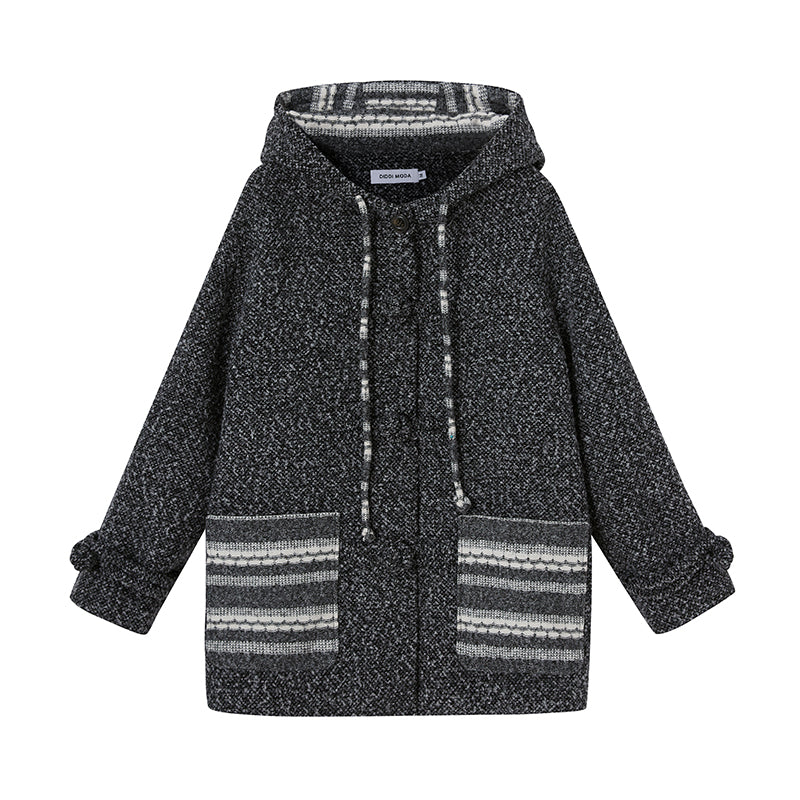 DIDDI MODA Vintage Loop Hooded Wool Coat