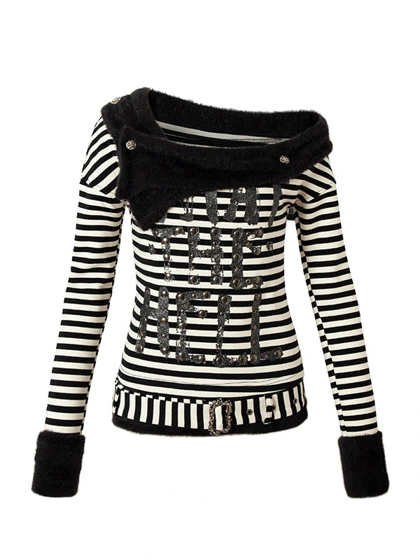 Punk Street Asymmetrical Striped Print Knit T-Shirt