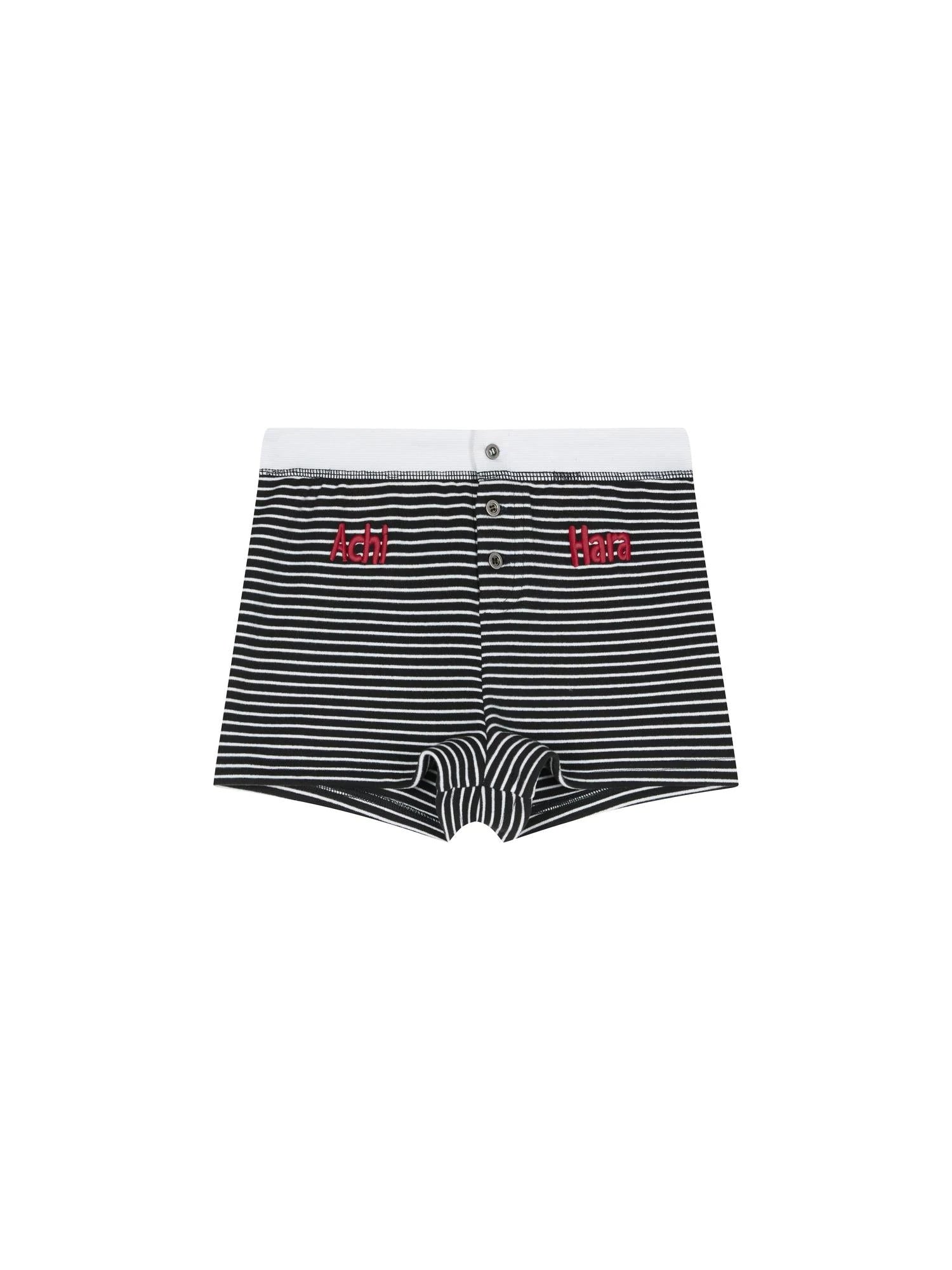 Breton Raspberry Elastic Waist Striped Shorts