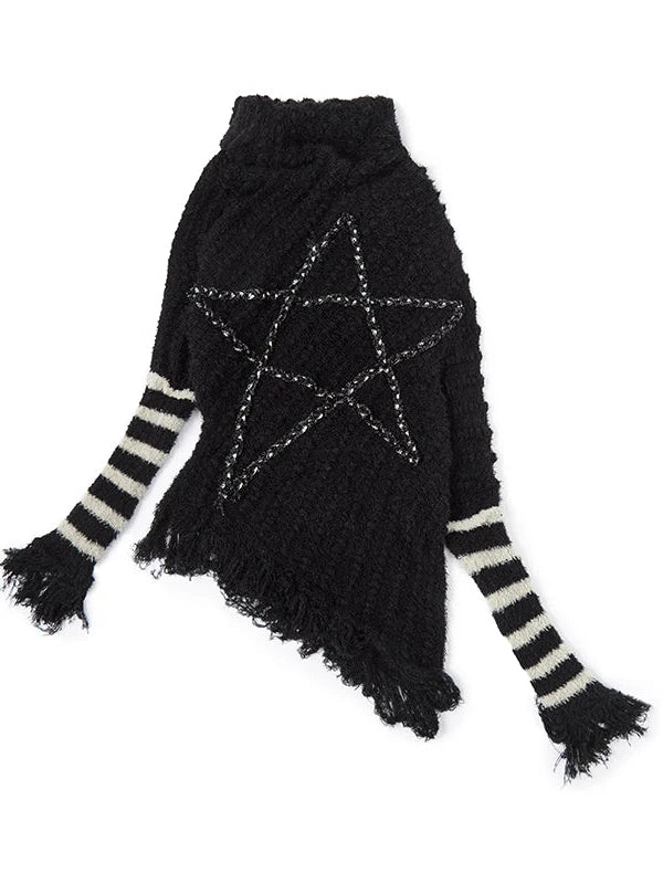 Vintage Punk Star Striped Loose Knit Sweater Women
