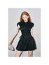 DIDDI MODA New Chinese Knot Bubble Sleeve Hollow Waist Ruffle Dress