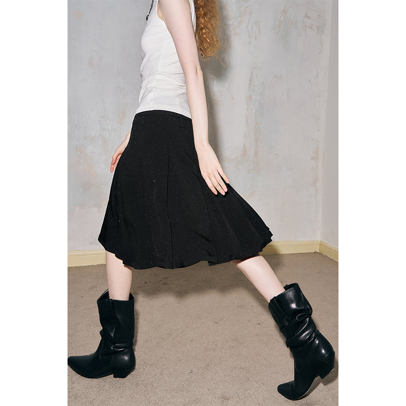 DIDDI MODA Elegant Dot Printed Pleated Midi Skirt With High Waist