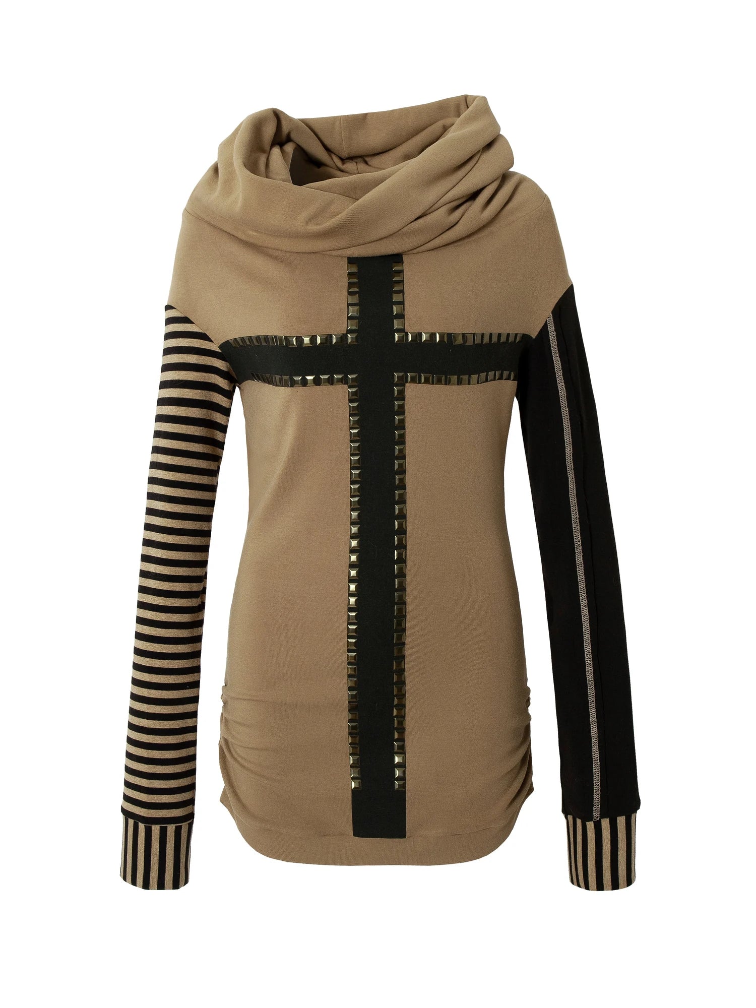 Dark Punk Wasteland Slouchy Hooded Striped Long Sleeve T-Shirt