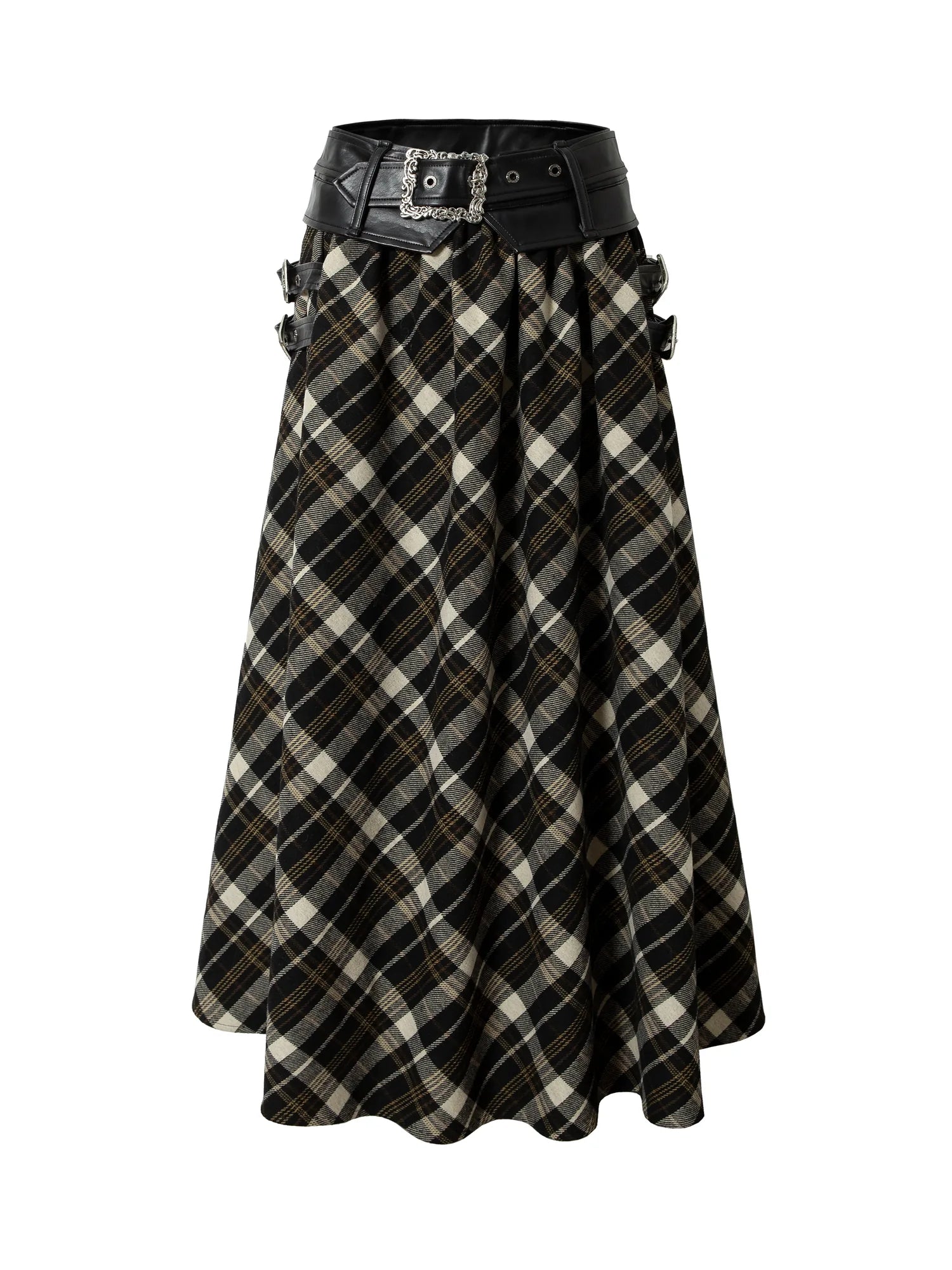 Vintage Punk Rock A-Line Patchwork Plaid Midi Skirt Dresses