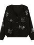 Retro Embroidered Dachshund V Neck Knit Cardigan