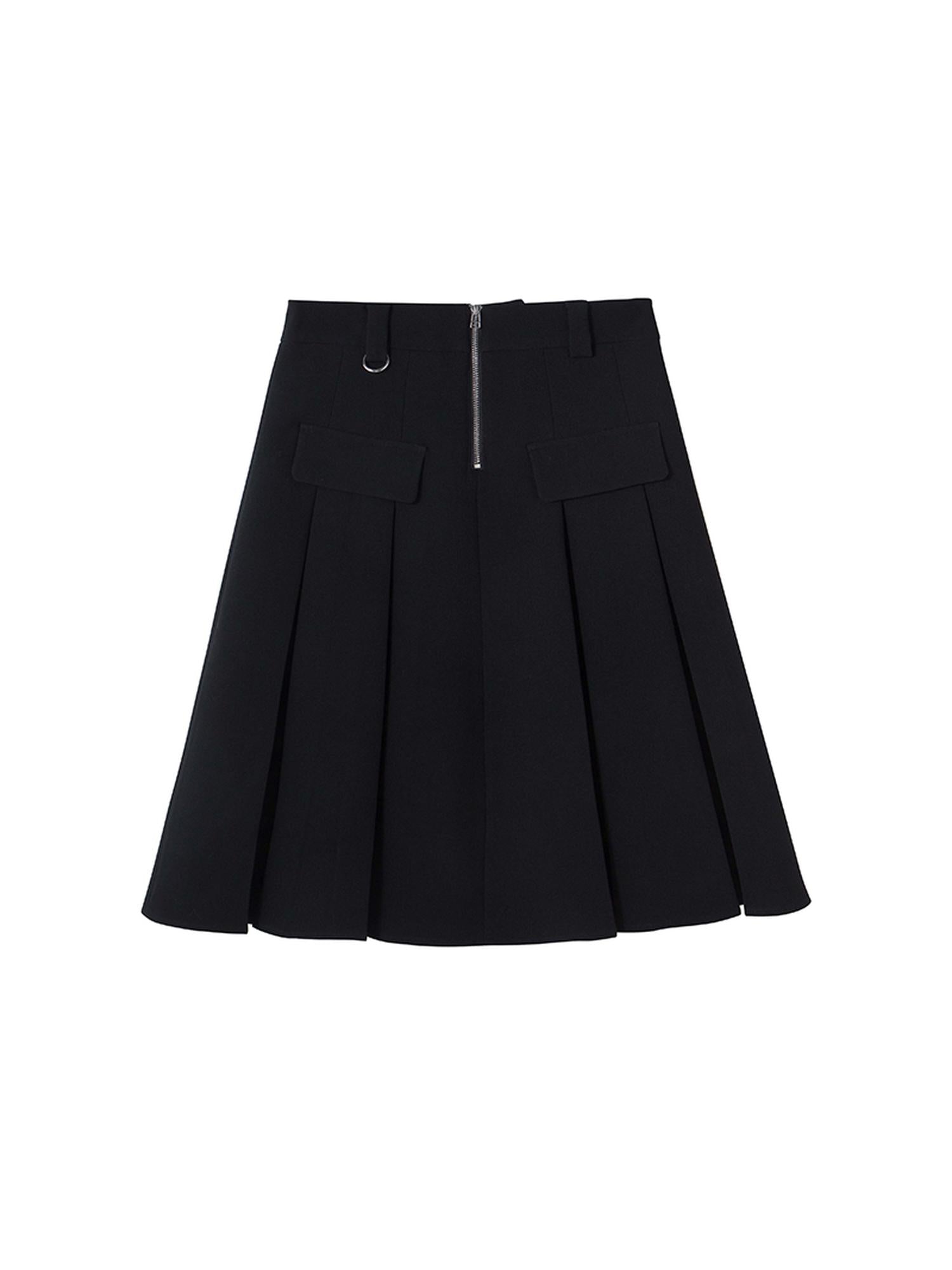 DIDDI MODA Elegant Silver Zip White Midi Pleated Skirt