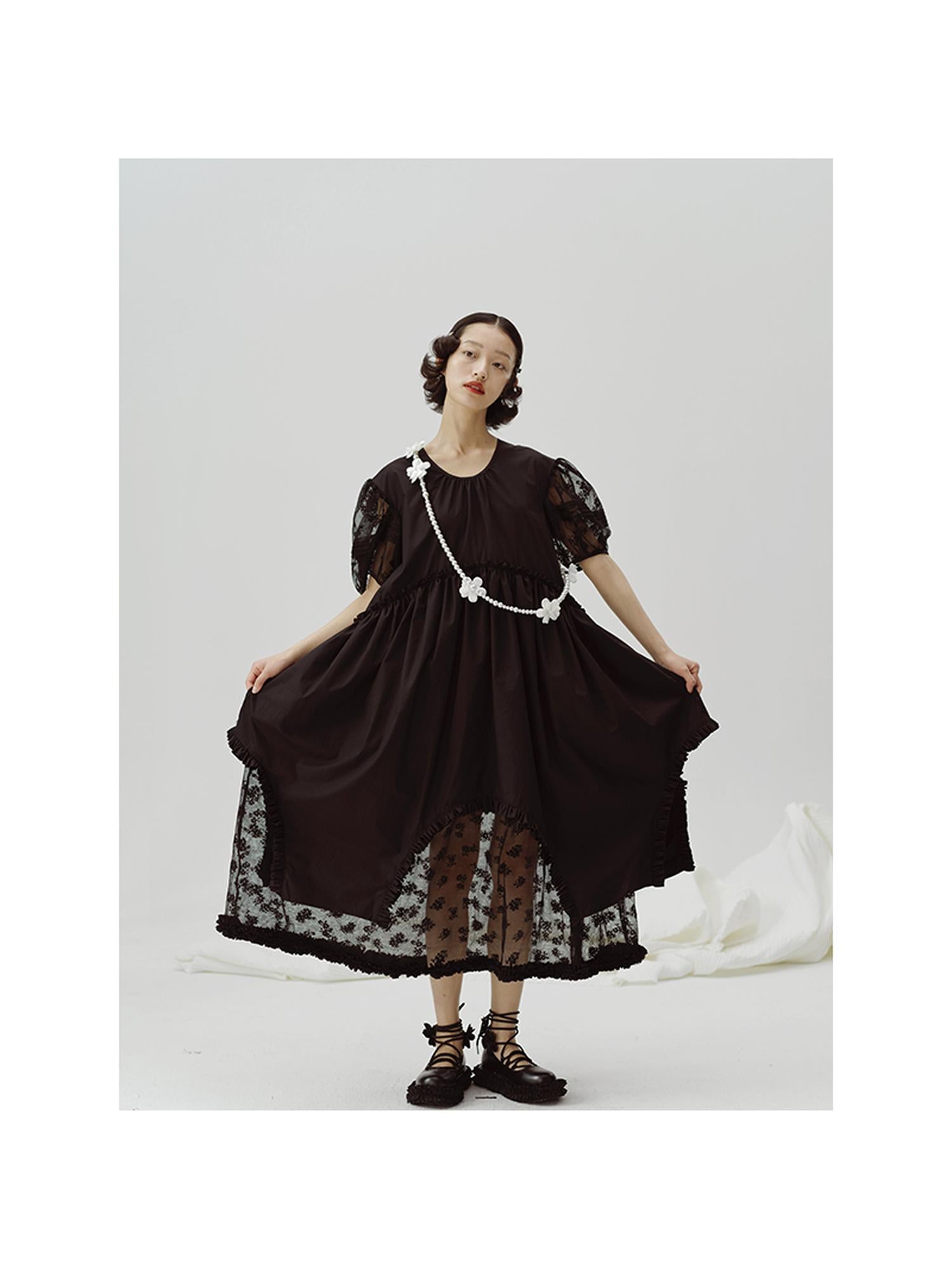 DIDDI MODA Sweetheart Lace Hem Shirt Dress