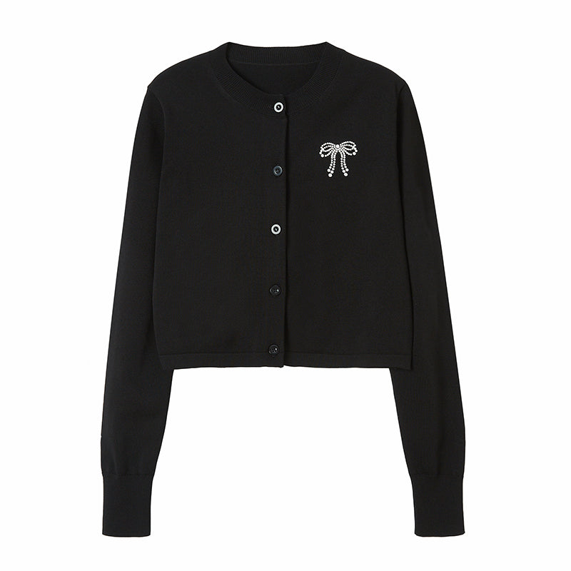 DIDDI MODA Silver Bow Slim Knit Cardigan