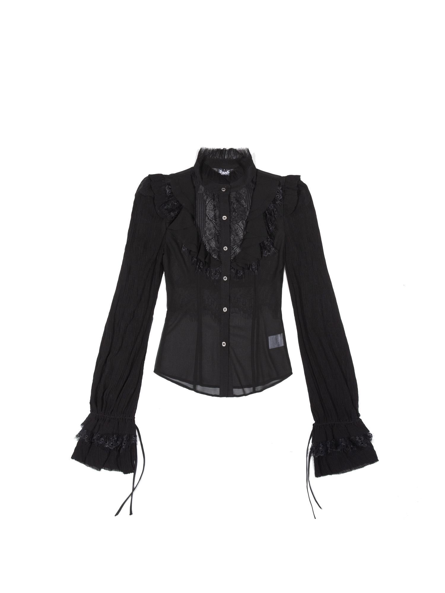ARIADNAw Ariana Gothic Sheer Chiffon Top With Punk Lace Detailing