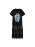 DIDDI MODA Monster Print Lace Trim Oversized Tee Dress