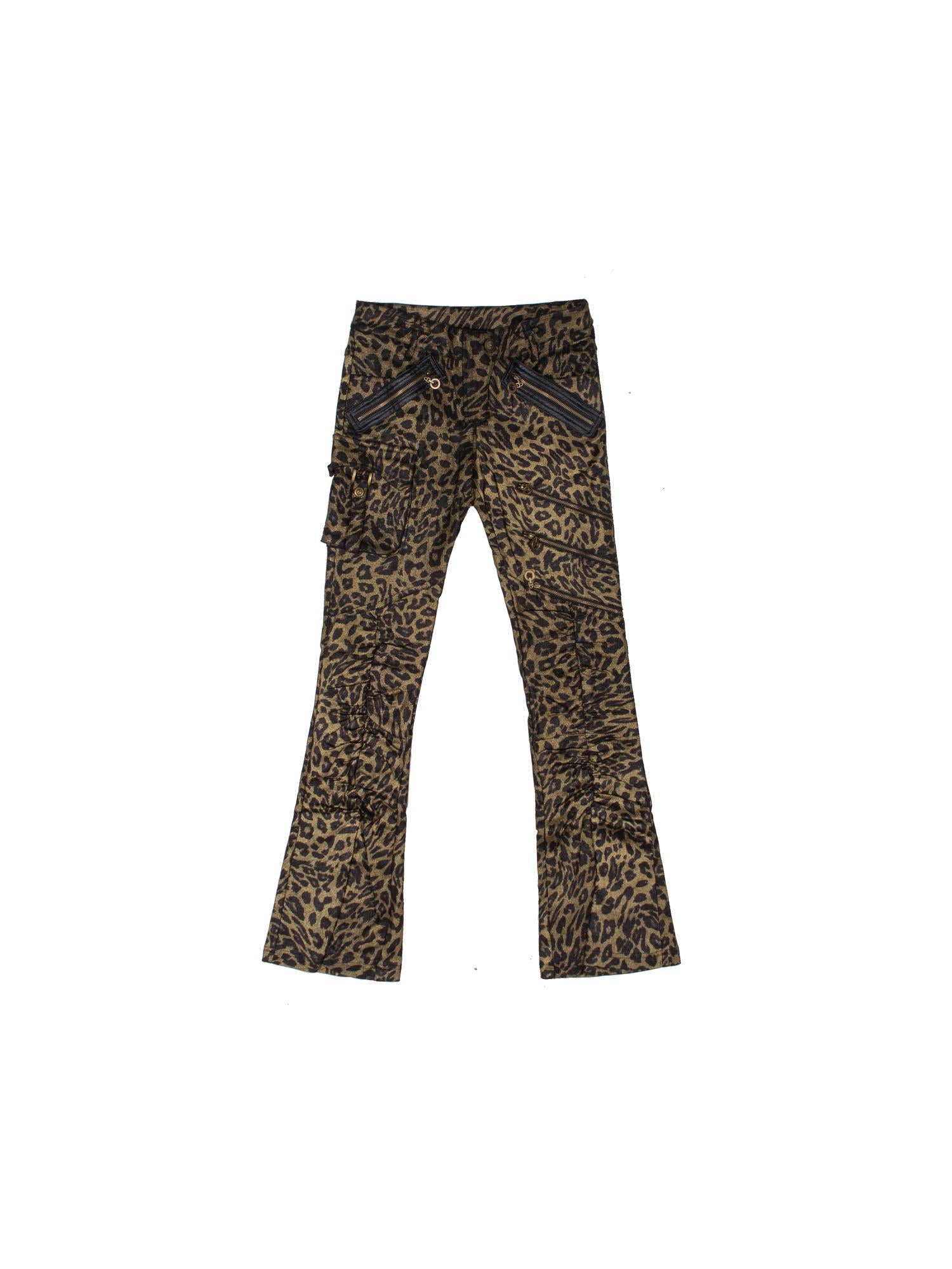 ARIADNAw Y2K Punk Patchwork Flared Pants Retro Grunge Low Rise Leopard