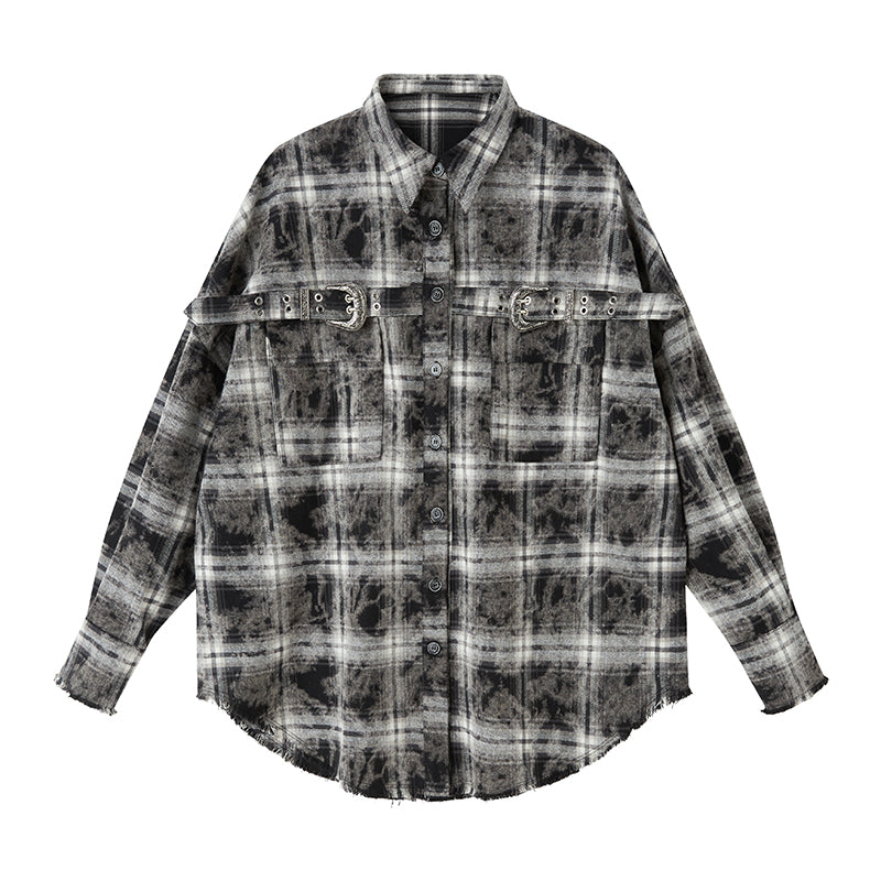 DIDDI MODA Vintage Plaid Shirt Pleated Skirt Set Retro Punk Style