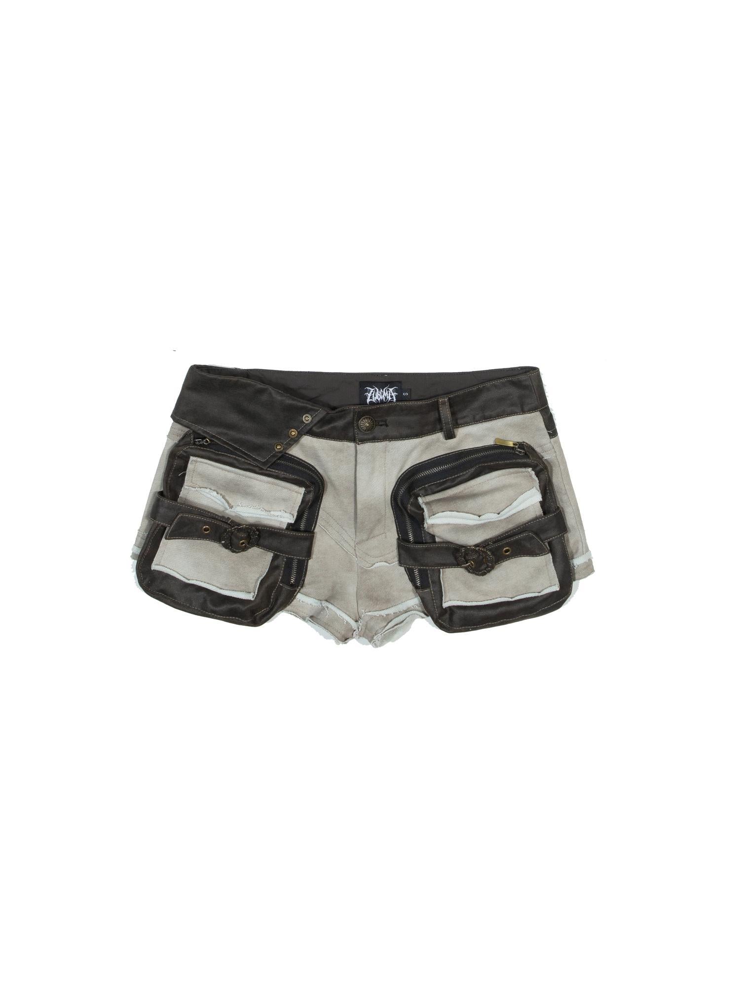ARIADNAw Ariadnaw Punk Patchwork Knit Low Rise Pocket Shorts Streetwear