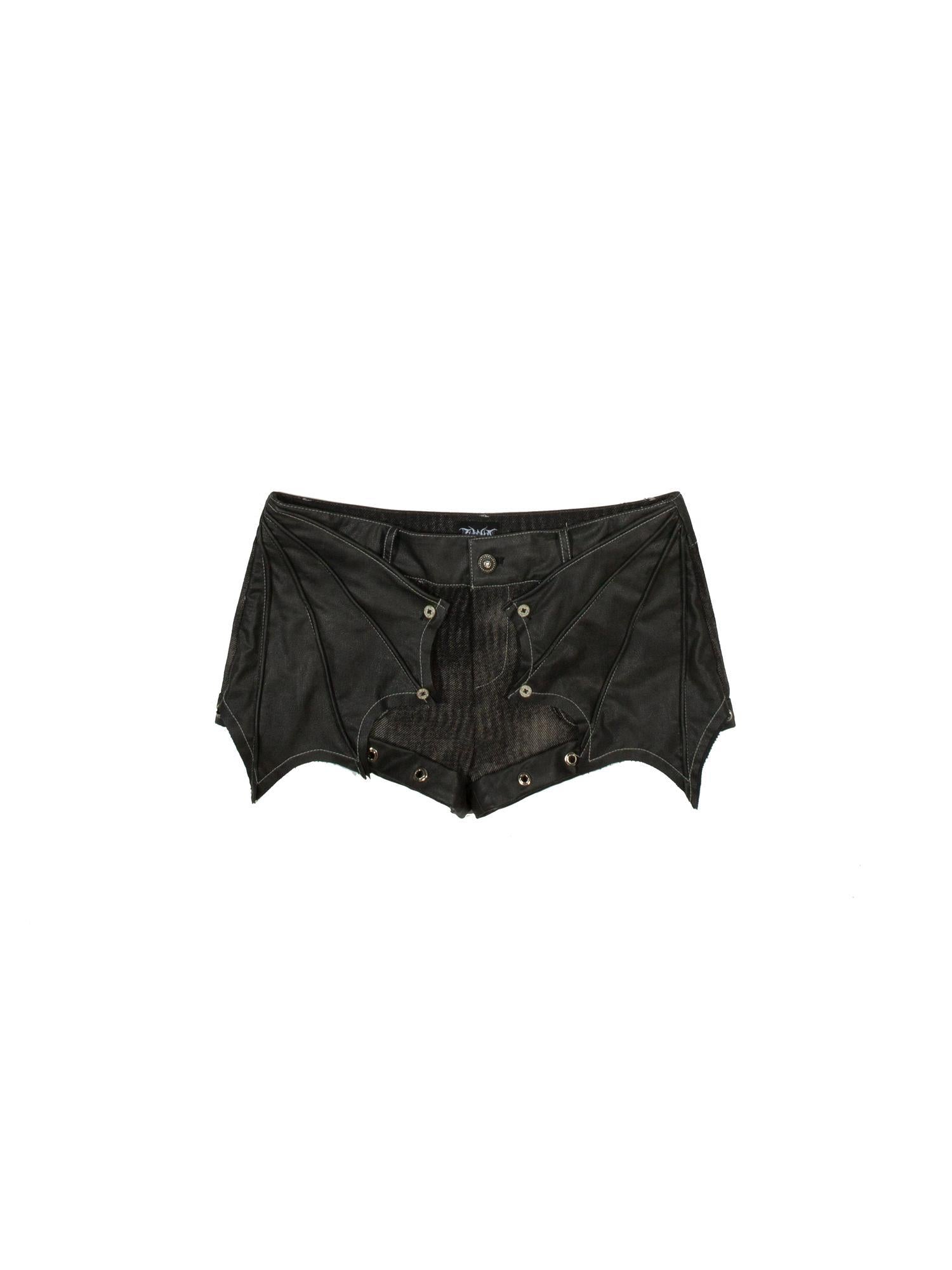 Punk Rock Batwing Denim Shorts Low Rise Slim Fit