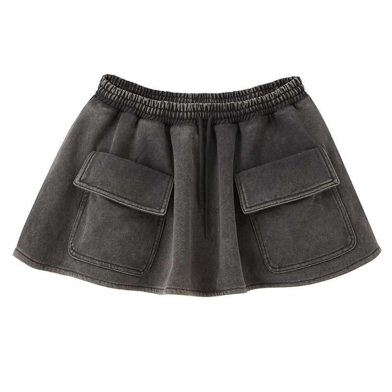 DIDDI MODA Vintage Washed Cargo Mini Skirt With Adjustable Waist