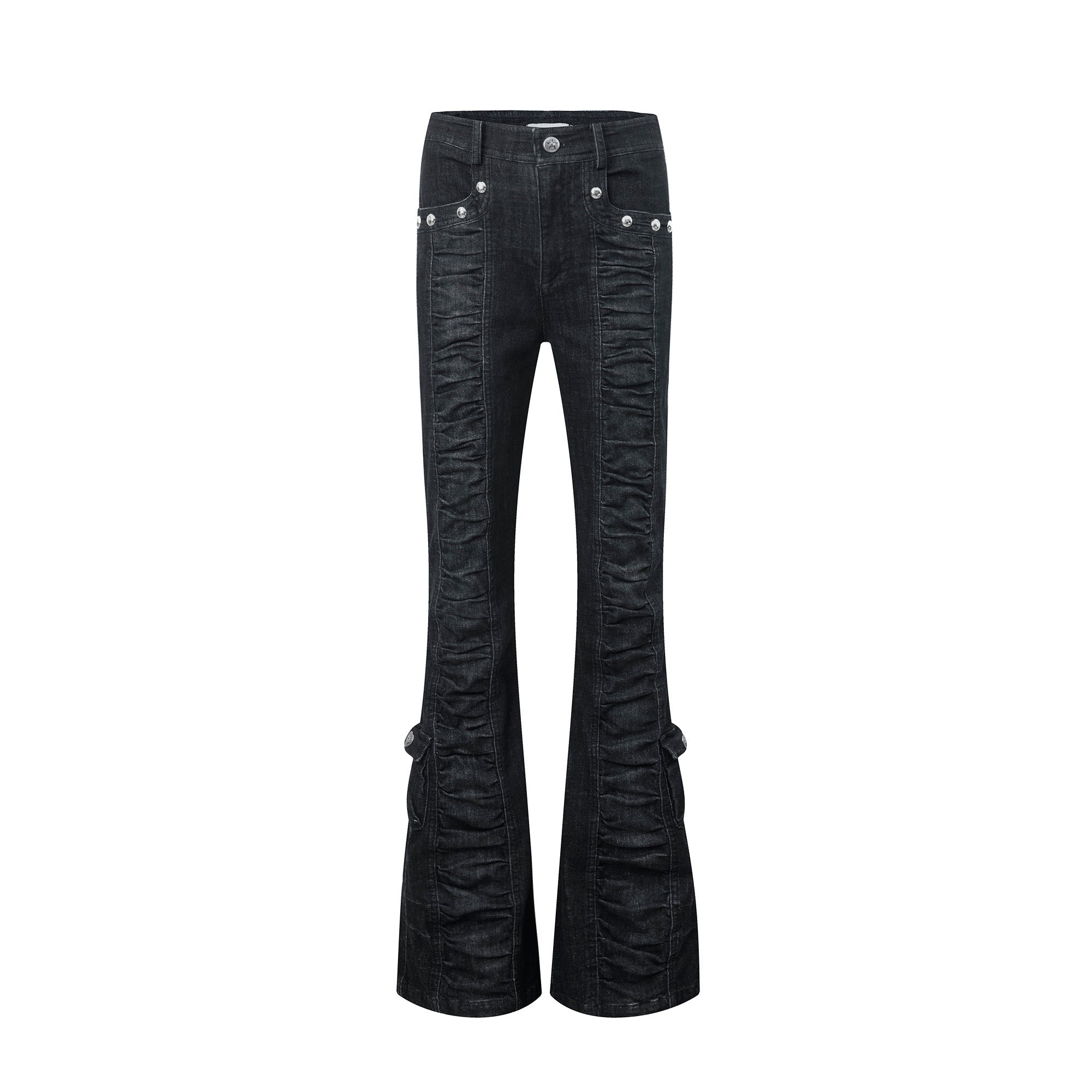 DoublePunch Upgraded Mid Waist Ruffle Slim Flare Jeans