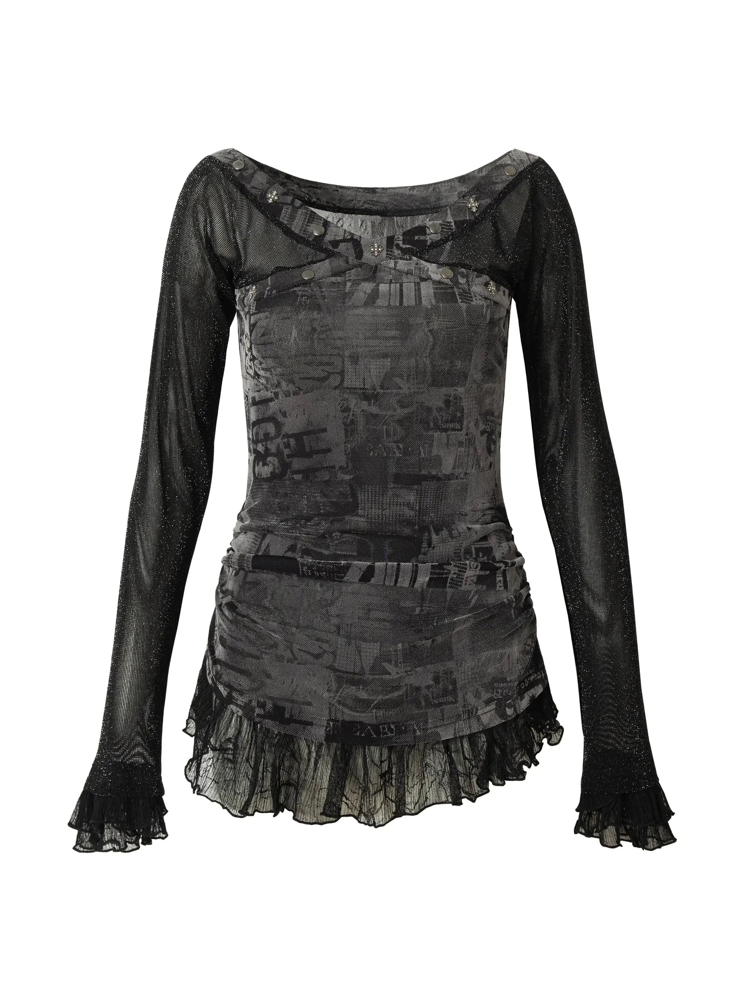 Punk Mesh Long Sleeve T-Shirt Women Spring Stretch Slim Fit Tee
