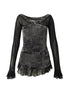 Punk Mesh Long Sleeve T-Shirt Women Spring Stretch Slim Fit Tee