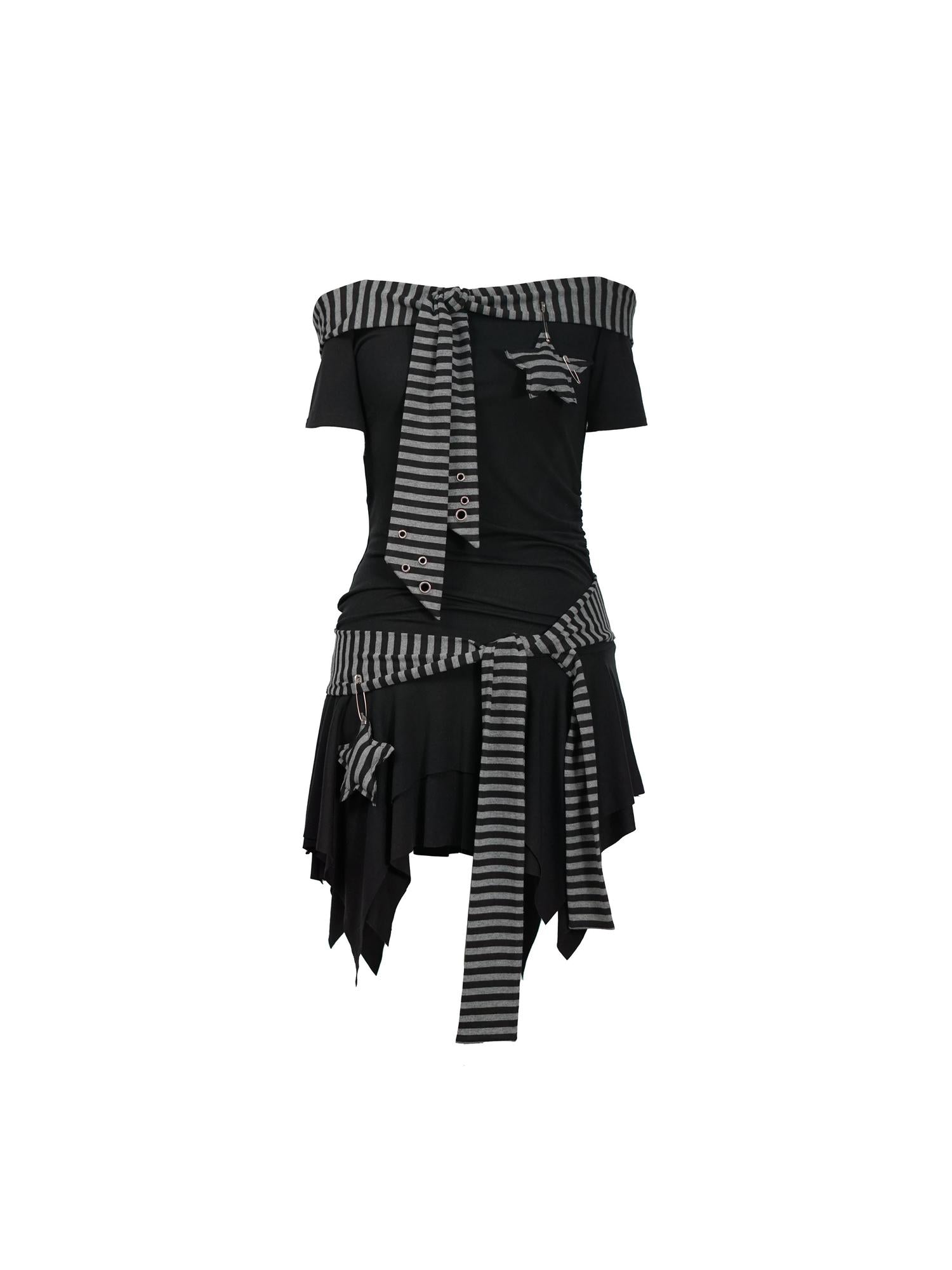 Cest Nous Punk Starfish Striped Tie Shoulder Dress