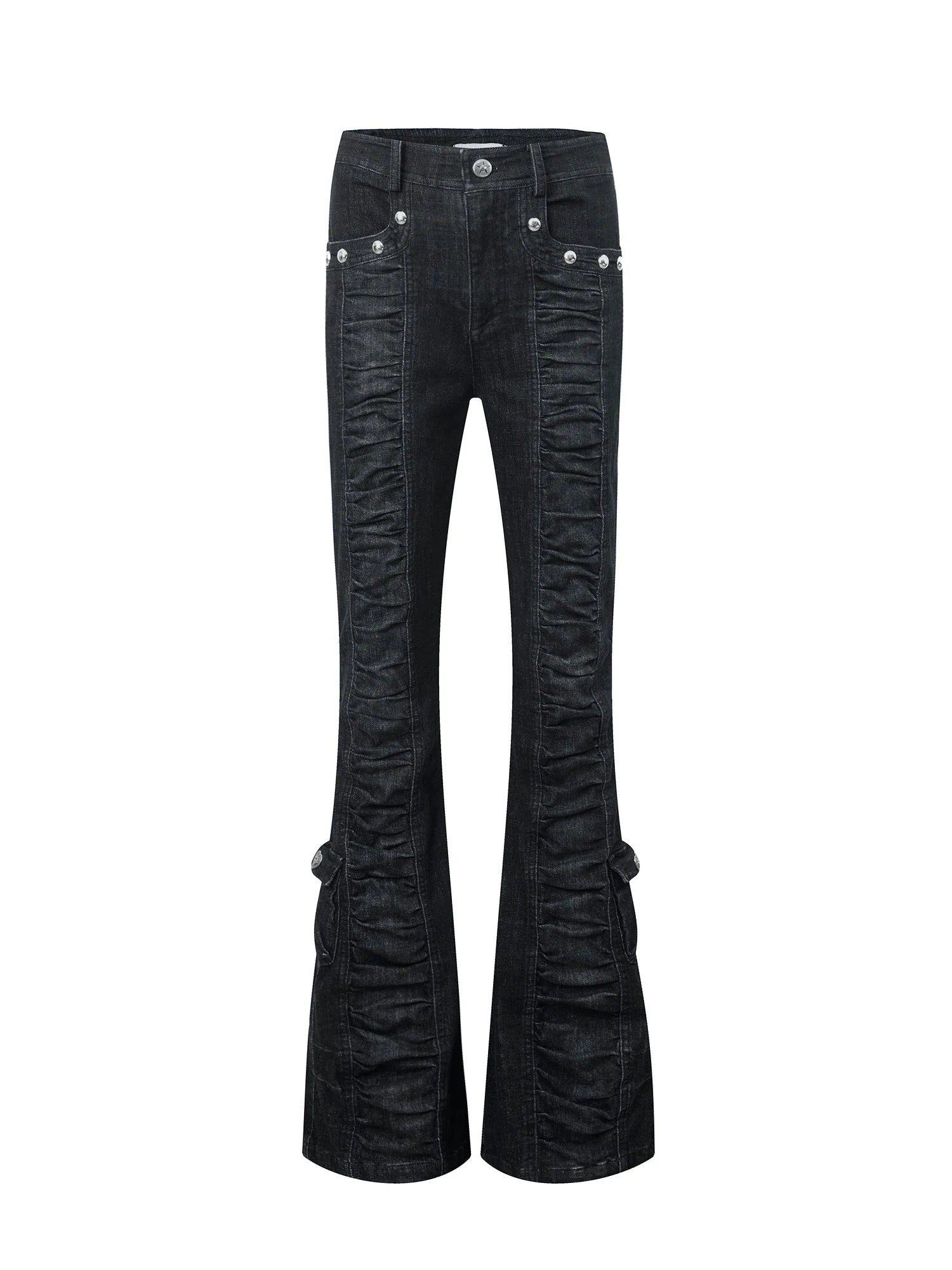 Upgraded Mid Waist Ruffle Slim Flare Jeans
